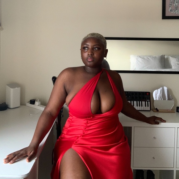 Zara Red Satin Midi Dress - Picture 1 of 16